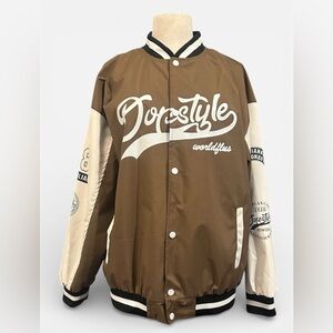 Men's Brown and Cream Bomber Jacket